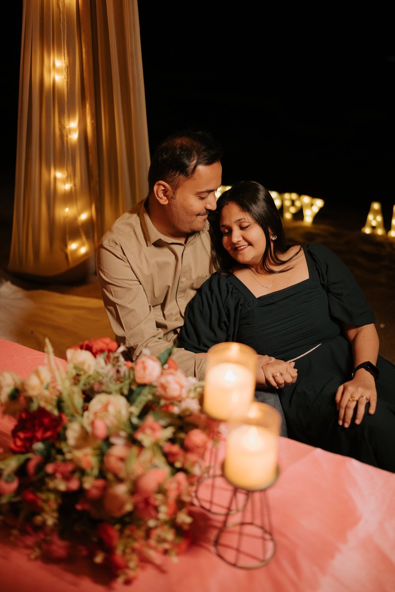 Romantic anniversary decoration at a beach in Diu