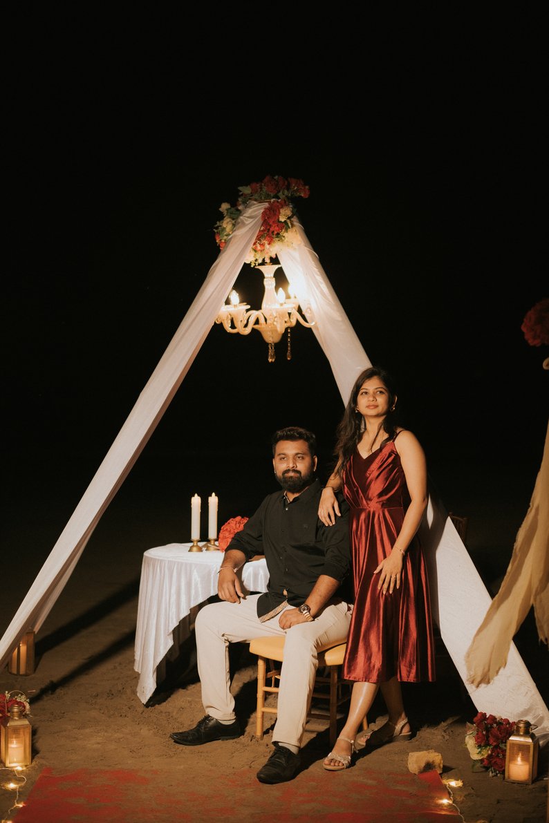 Private proposal setup and couple photography in Diu
