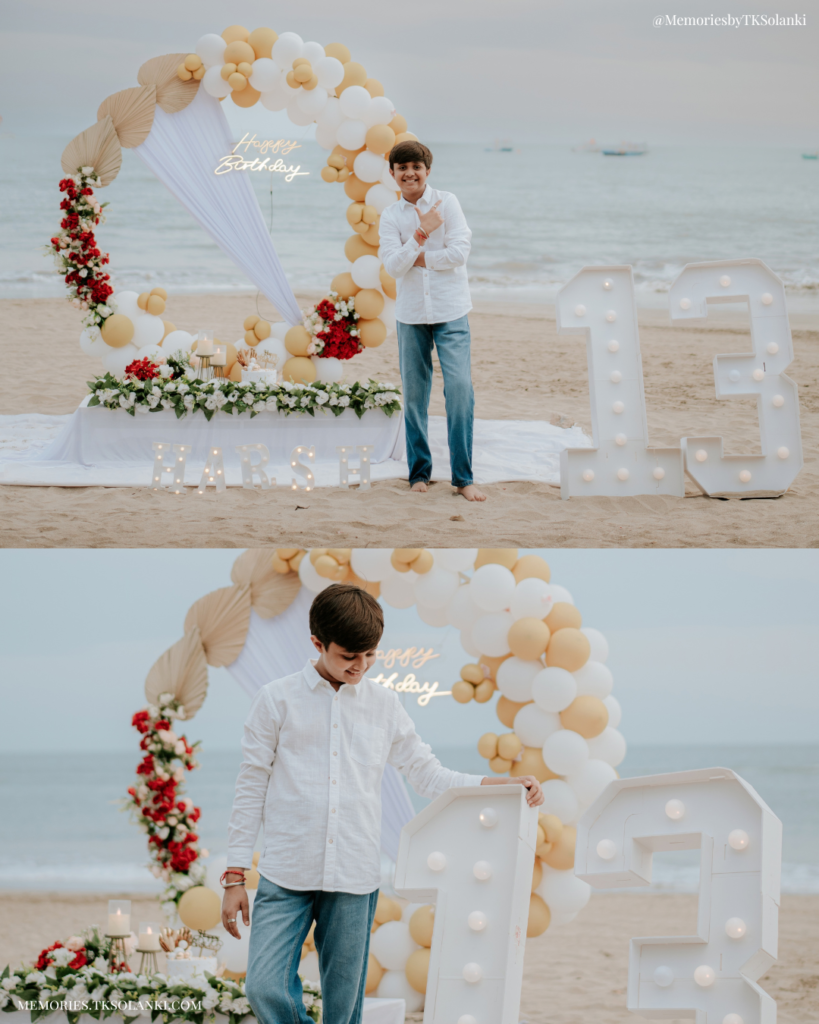 First birthday cake and decoration at beach birthday party in Diu